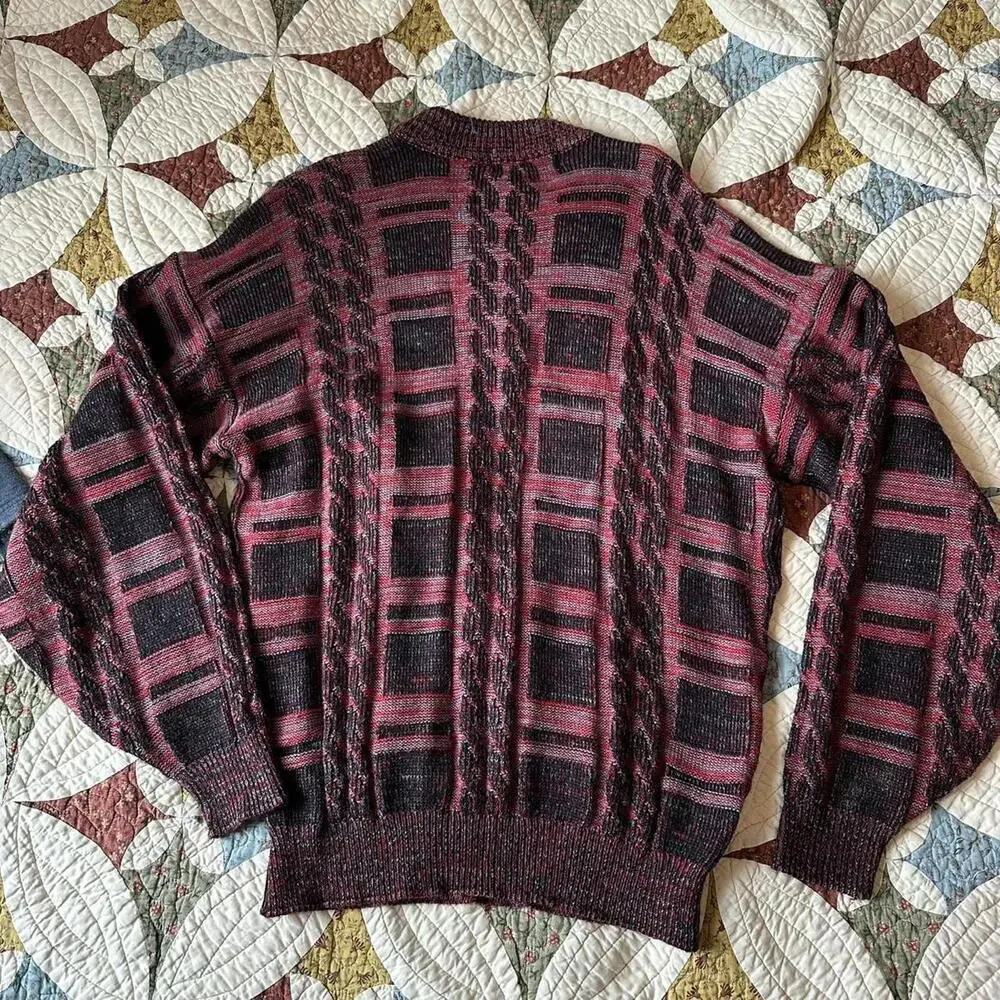 Red & black vintage 80s McGregor cable knit chunky coastal fisherman sweater